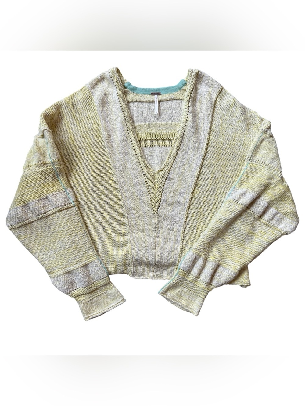 Free People Oversized Lemon Cream Knit Sweater Slouchy Boho Coastal M Chunky